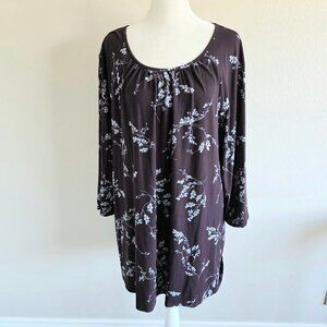 NEW J. Jill Wearever Collection Top Tunic Plus Size 2X Eggplant Floral Stretch